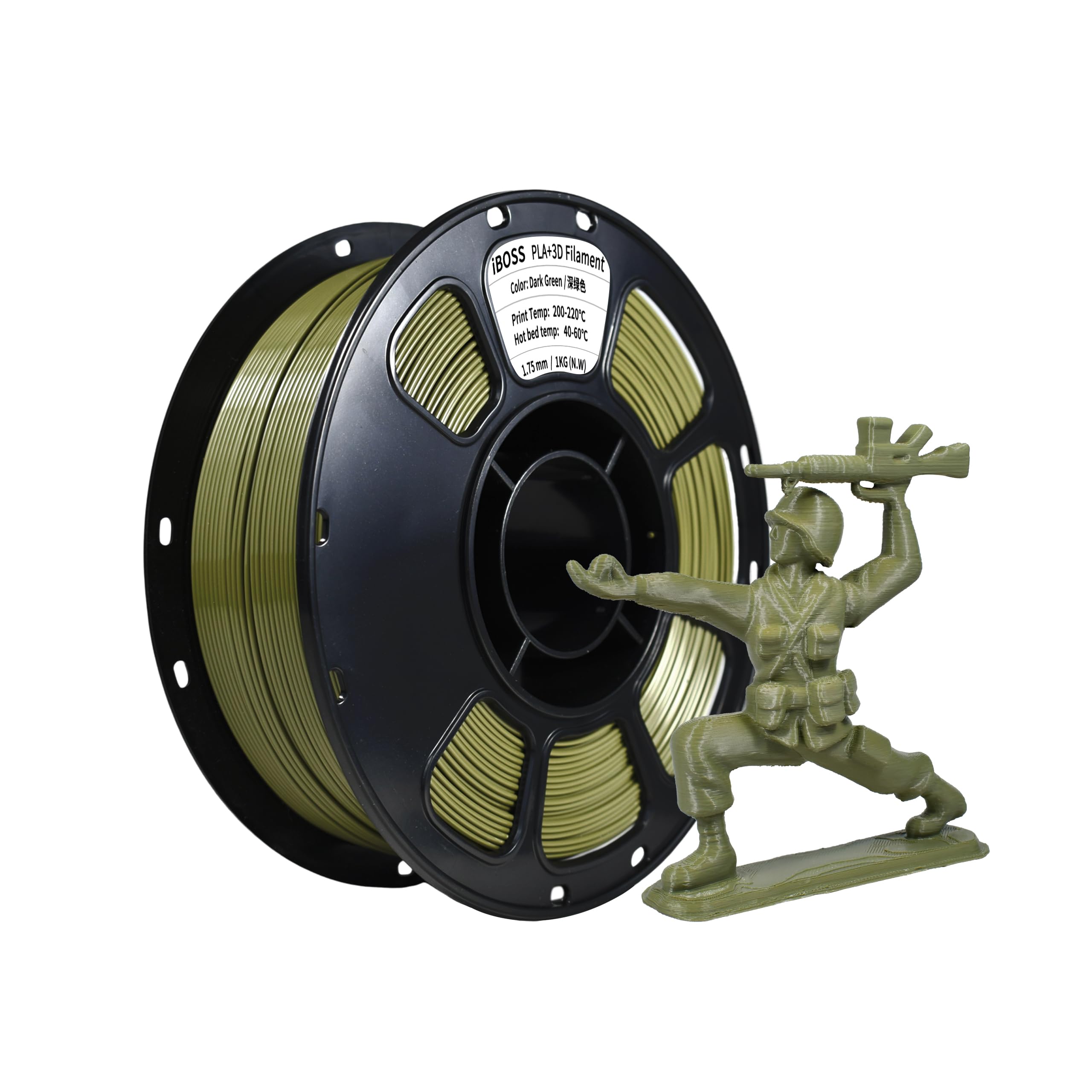 iBOSS PLA Plus 3D Printer Filament, Neatly Wound 3D Printing PLA+ Filament 1.75mm Dimensional Accuracy +/- 0.02mm, 1KG Spool (2.2 lbs) Fit Most 3D FDM Printers, Dark Green