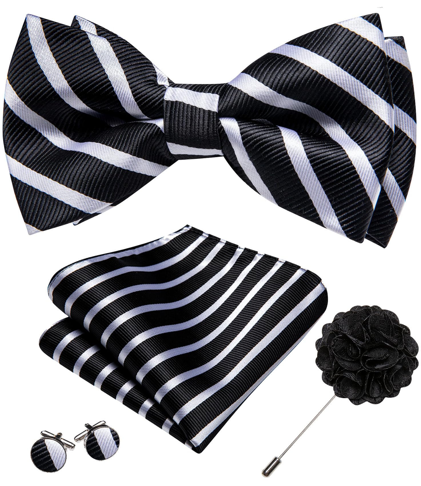 YOHOWA Mens Bow Tie Paisley Coloful Pre-tied Bowties Handkerchief Cufflinks