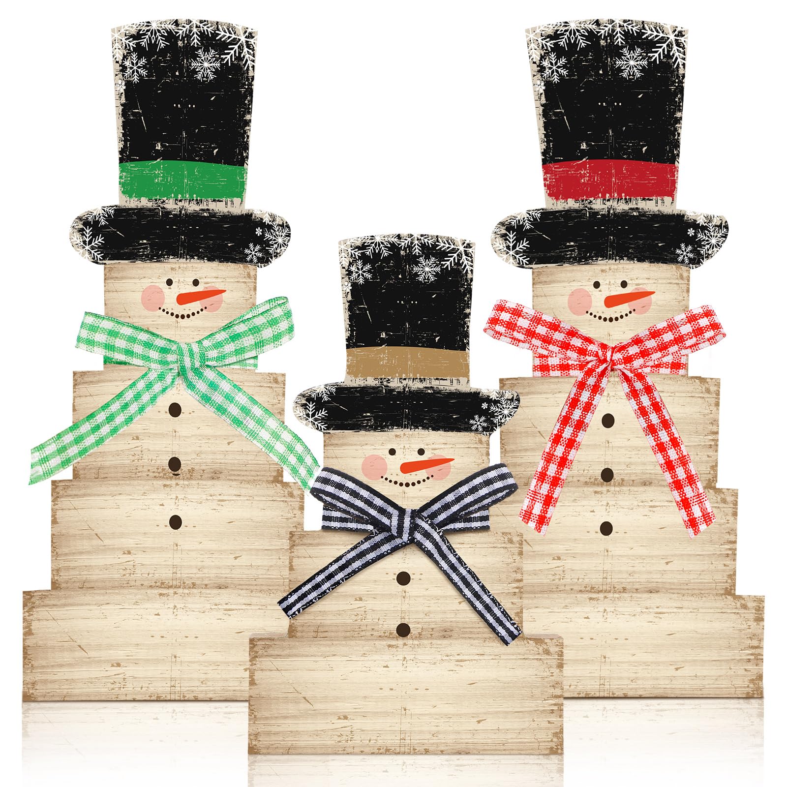 Weysat 3 Pcs Snowman Christmas Table Decorations Rustic Wood Snowman Sign Wooden Xmas Snowman Tabletop Centerpiece Decor Vintage Winter Snowman for Home Party Fireplace Table Tiered Tray (Large)