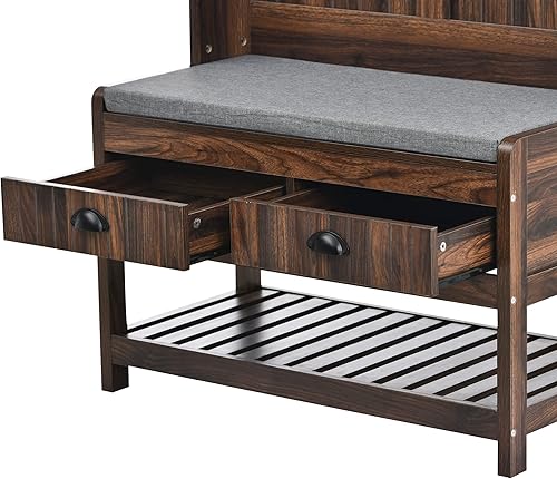 Miniatura 14 de Knocbel Banco de almacenamiento de 69 pulgadas de alto, árbol de pasillo 3 en 1 con compartimentos superiores, 2 cajones, estante inferior de