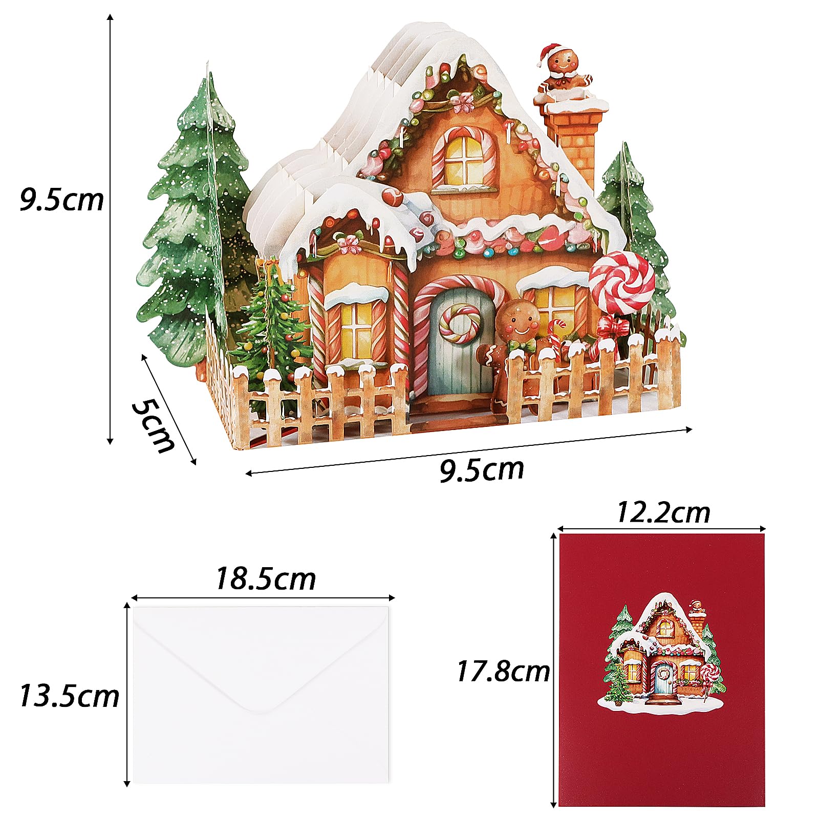 3D Pop-up Weihnachtskarten Set - Mit Weihnachtsbaum & Häuschen Motiven
