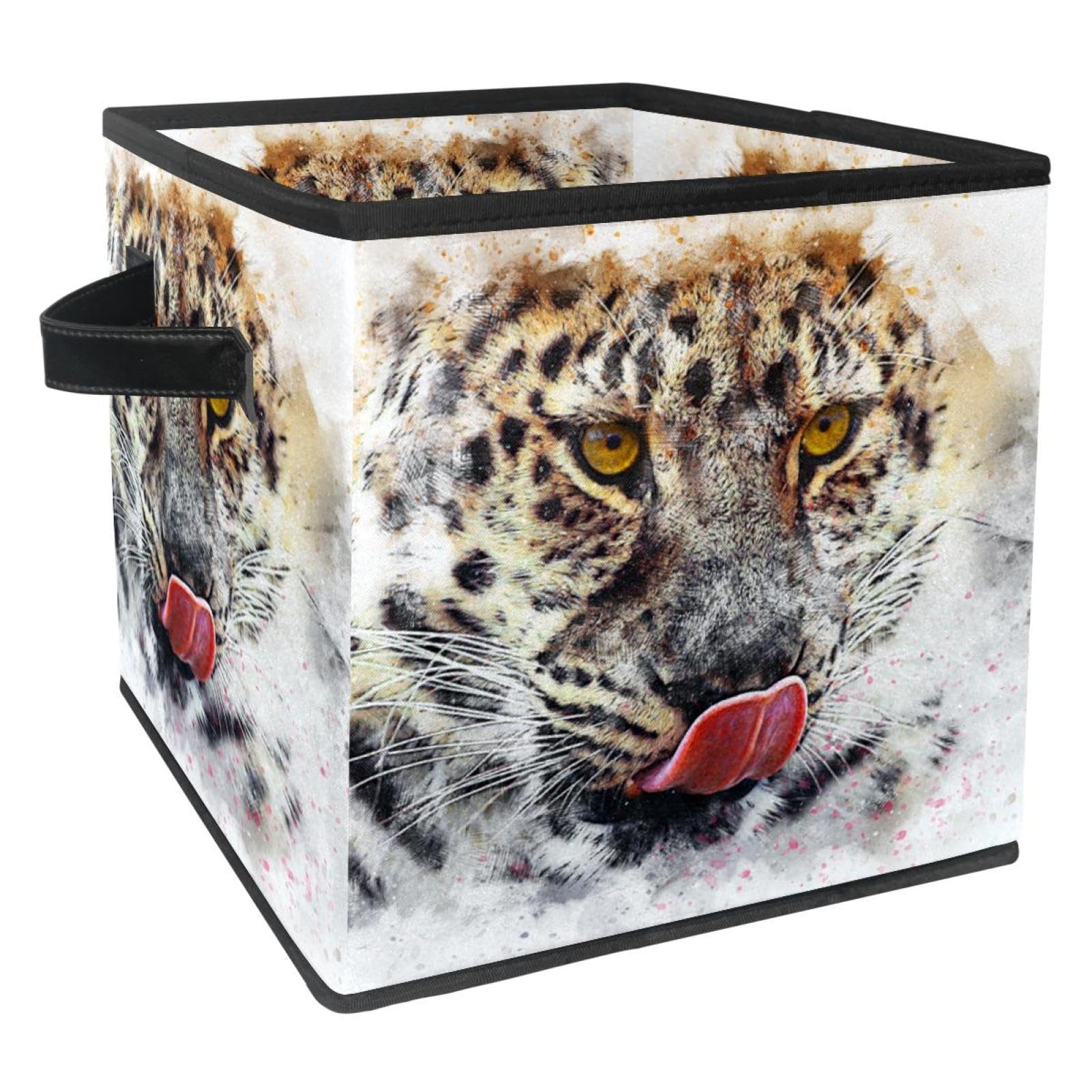 Boîte de rangement cube anti-désordre en tissu pour placard chambre et salon léopard