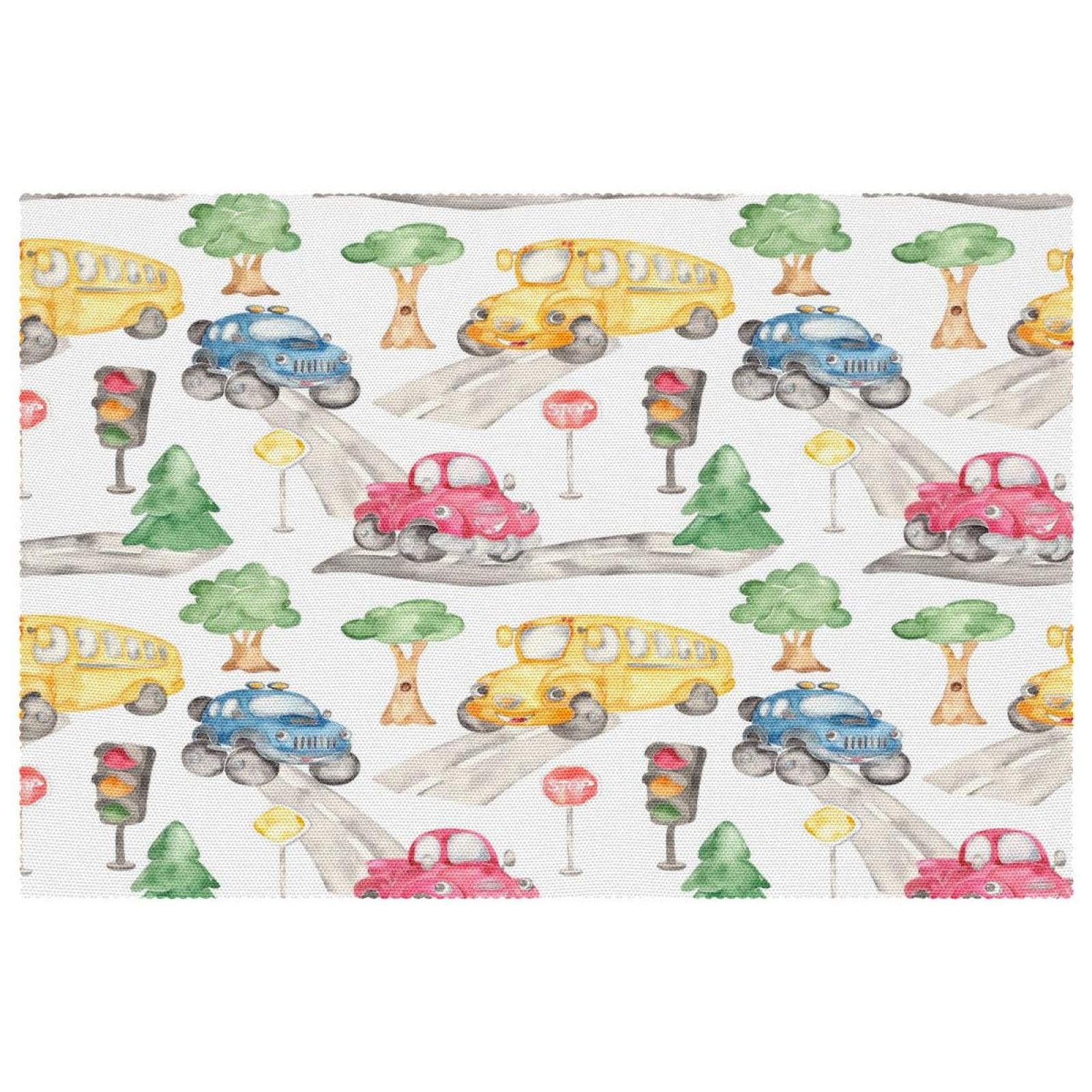 Sets de table enfant motif voiture et bus scolaire 30,5 x 45,7 cm antidérapant