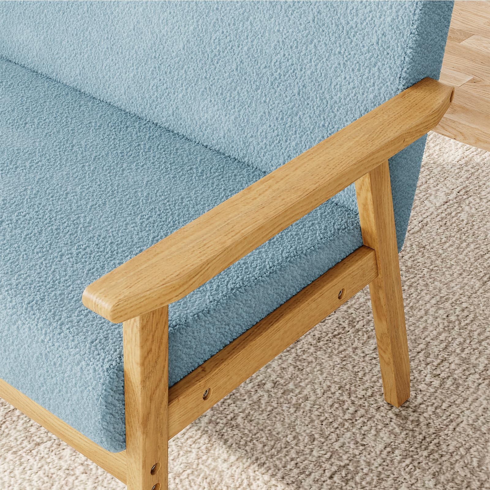 Dripex Divano a 2 posti, con cornice in legno, piccolo divano lounge da 2 pezzi, moderno e scandinavo, in velluto Teddy, per soggiorno, camera da letto, ufficio, Azzurro