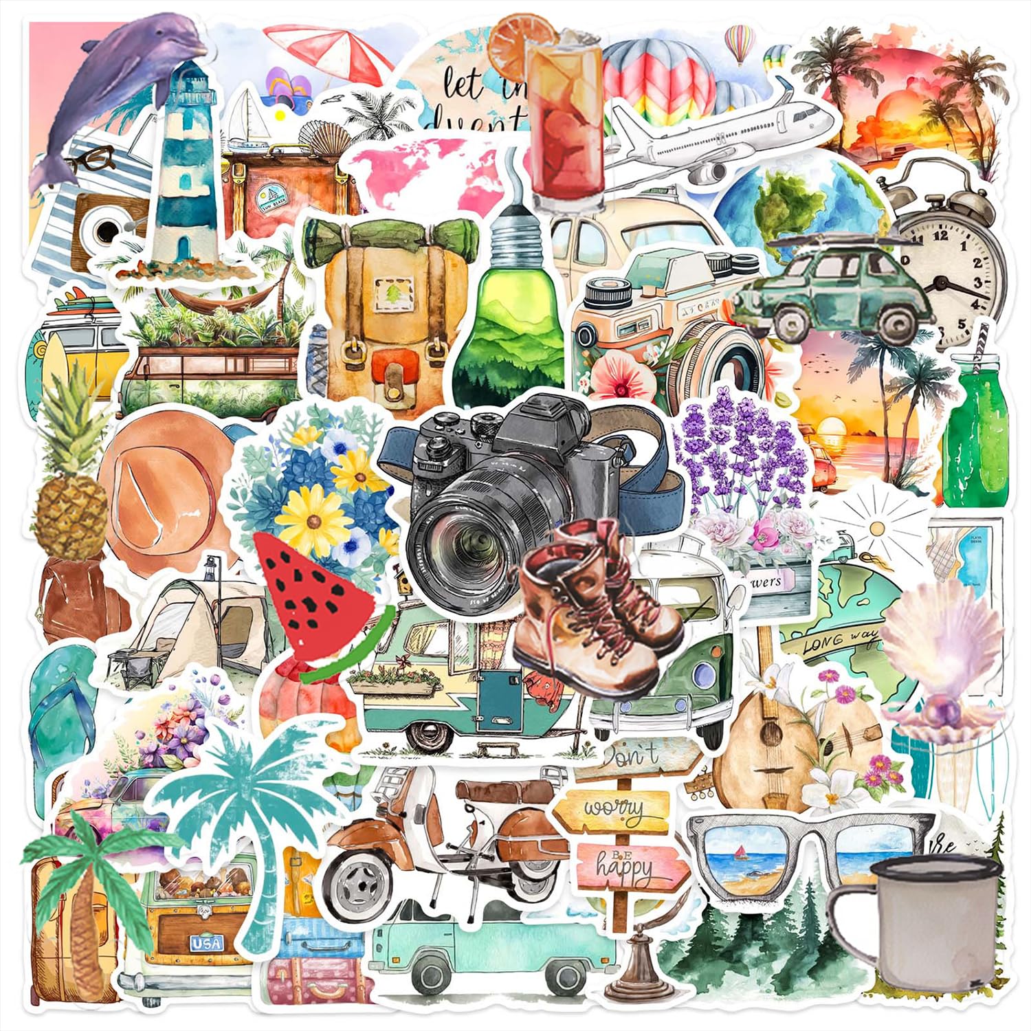 120 Summer Style Stickers, Plant And Flower Stickers, Retro Travel Stickers, Waterproof Decorative Stickers, Diary Graffiti Stickers, Diy Decorative Stickers