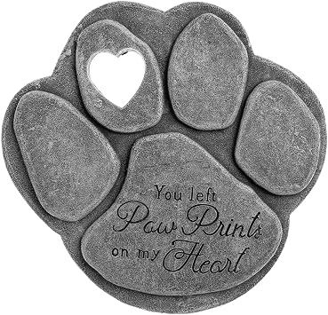 iHeartDogs Pet Memorial Garden Stone You Left Paw Prints On My Heart | Dog or Cat Bereavement Loss Gift