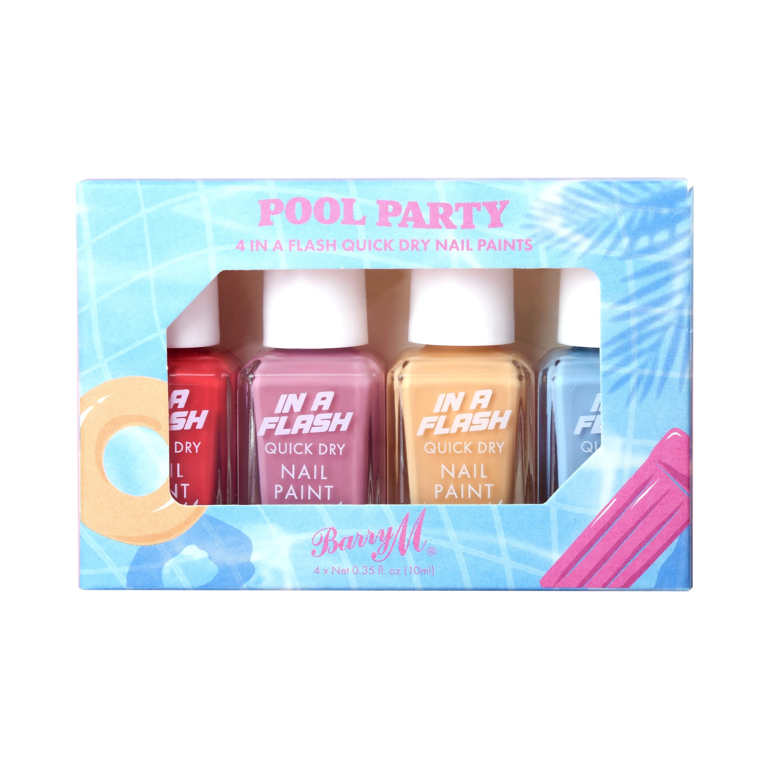 Barry M Pool Party Nail Paint Gift Set | x4 In A Flash Quick Dry Nail Polish | Bright Pastel Shades