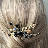 Kercisbeauty Something Green Crystal Gold Hair Comb for Wedding Brides Handmade Boho Leaf Hair Accessories for Dancing Prom (Black)