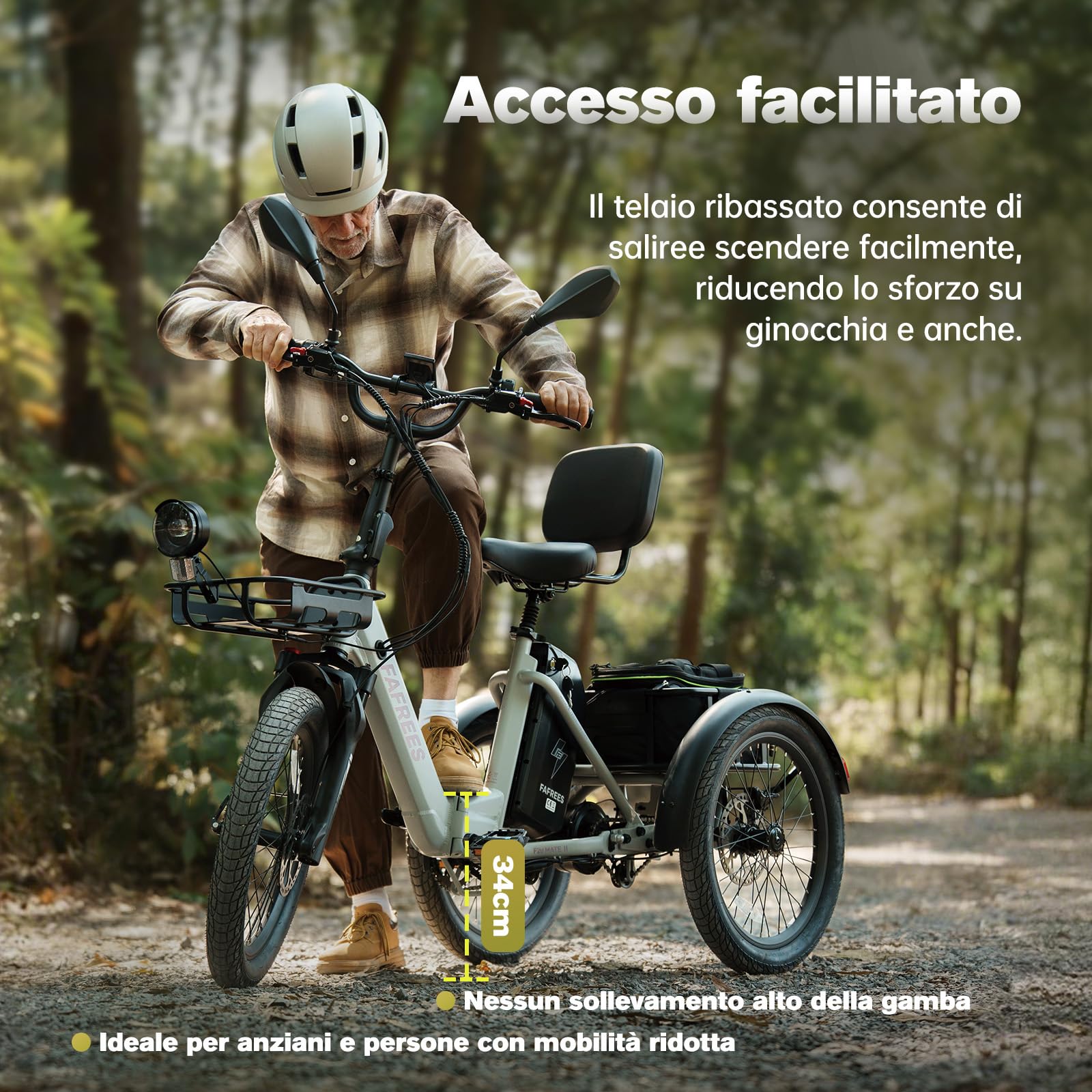 Fafrees Triciclo Elettrico F20 MATE II, Bici da 250 W con 3 Ruote da 20"*2,5", Batteria da 25Ah 1200Wh, Cestino + Portapacchi, Triciclo Elettrico da Carico per Adulti e Anziani