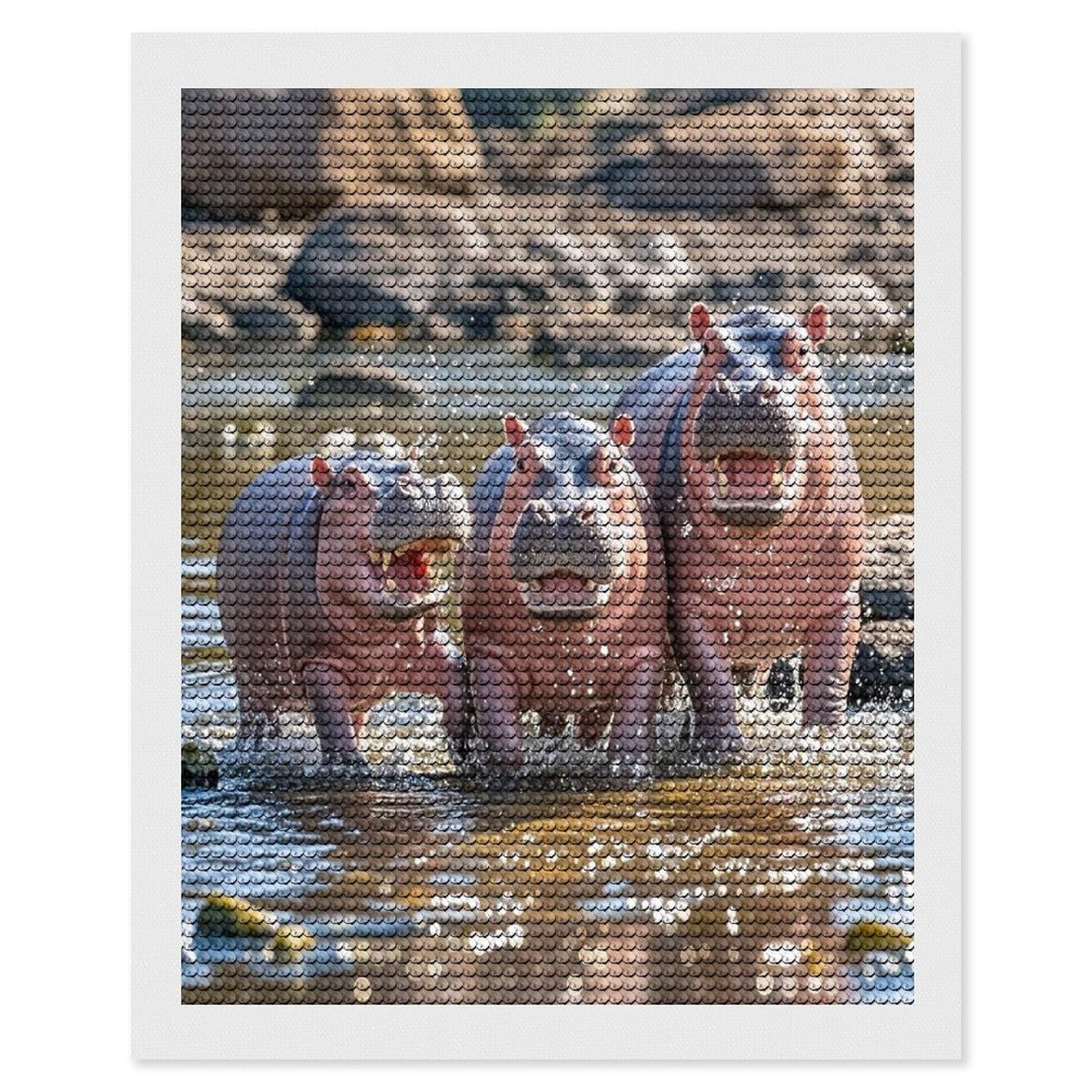 FekiLoot Hippos Diamond Painting Kits for Adults Full Round Drill Diamond Art Kits for Beginners 5D DIY Diamond Dots Paintings Diamonds Pictures Gem Art Home Wall Decor 16"x20"