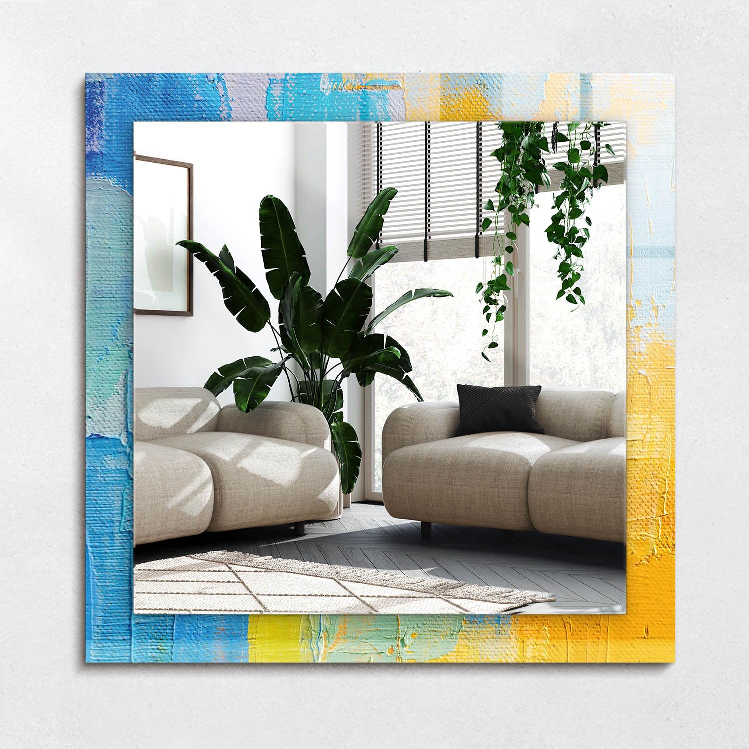Miroir avec impression 60x60 cm peinture abstraite carrée sans cadre