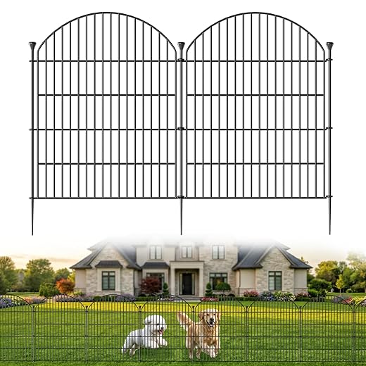 12 Pack No Dig Decorative Garden Fence Panels, 32in(H) x 29ft(L), Dog Fence Outdoor for Yard, Rustproof Metal Animal Barrier for Rabbits & Flowers, Temporary Fencing for Patio, RV