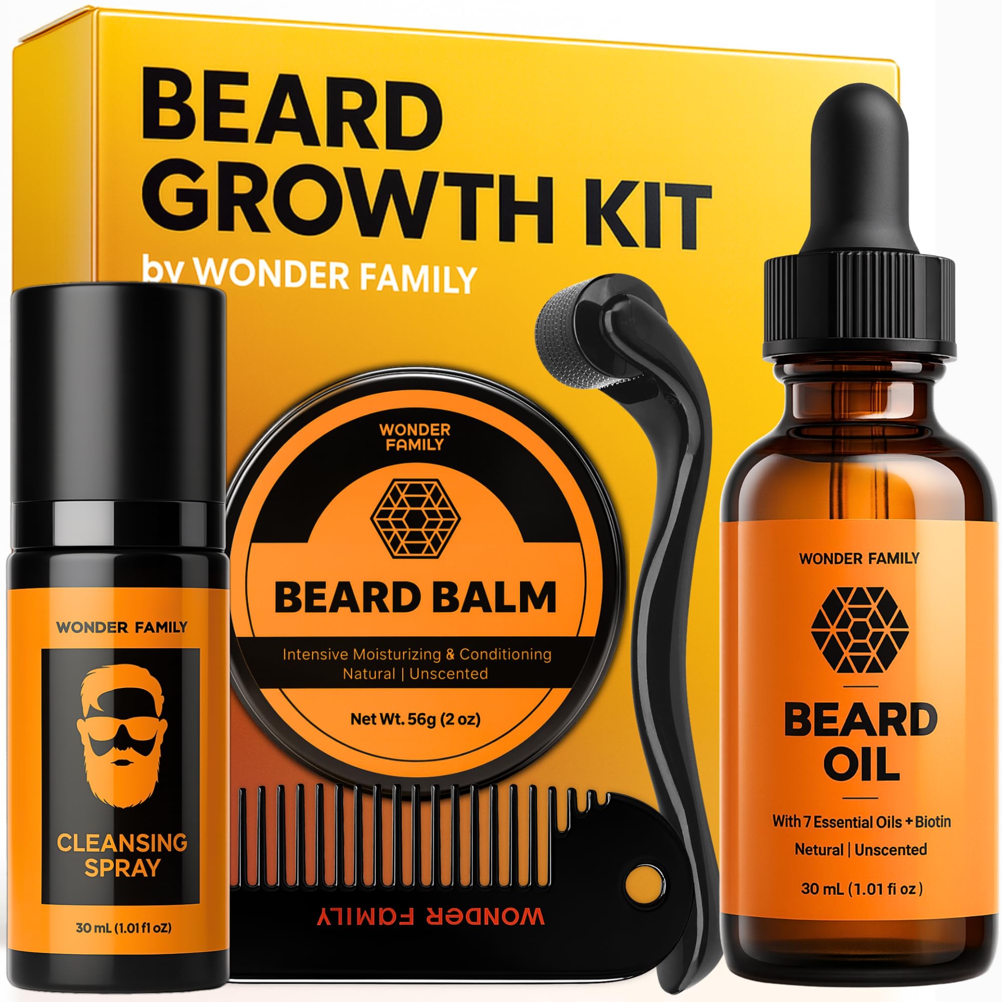Beard Growth Kit for Men with Beard Oil Derma Roller for Hair Growth Biotin Balm Comb Mustache Shaper