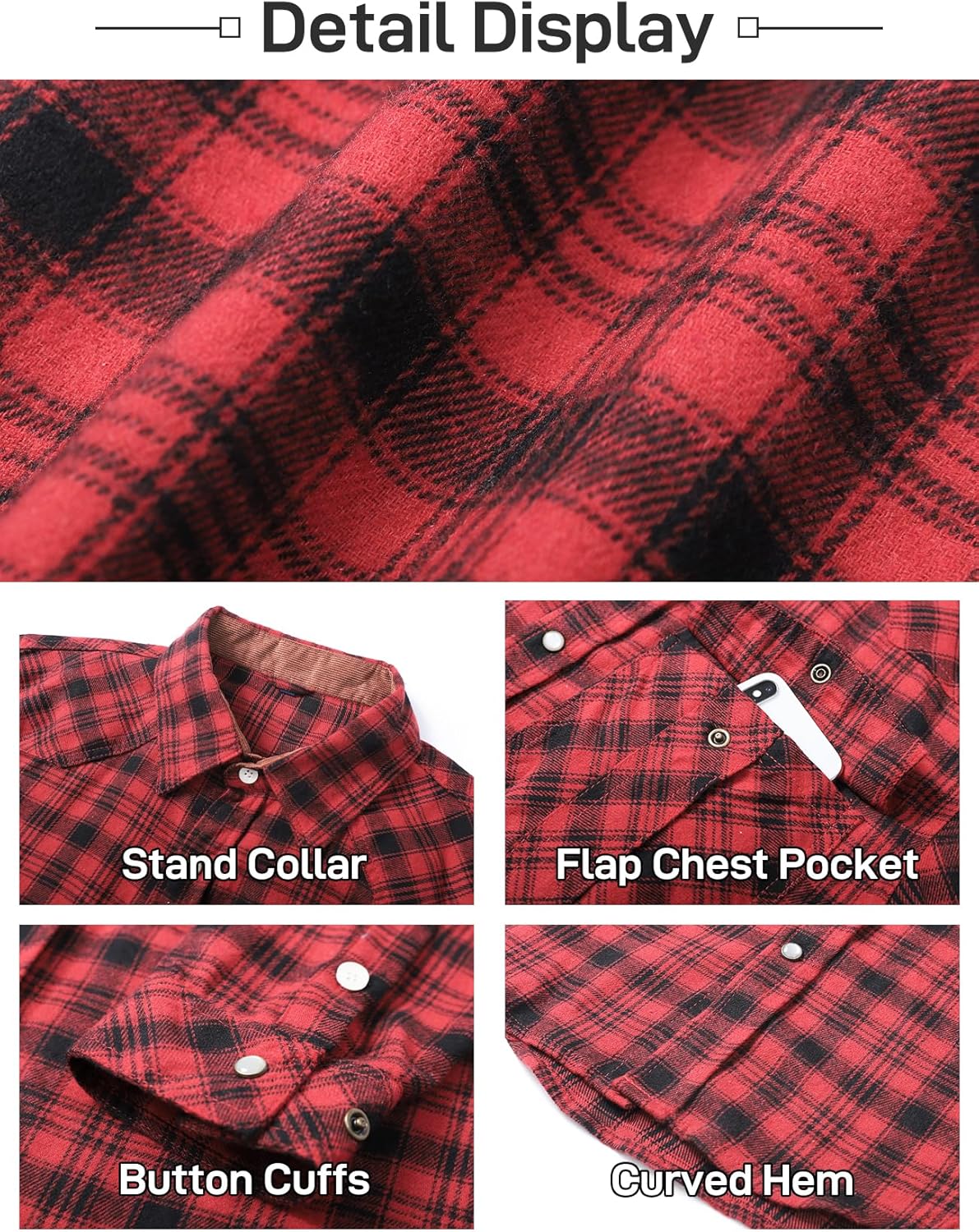 Flygo Men's Flannel Shirts Pearl Snap Long Sleeve Checkered Western Cowboy Brushed Plaid Regular Fit Shirt - Image 5
