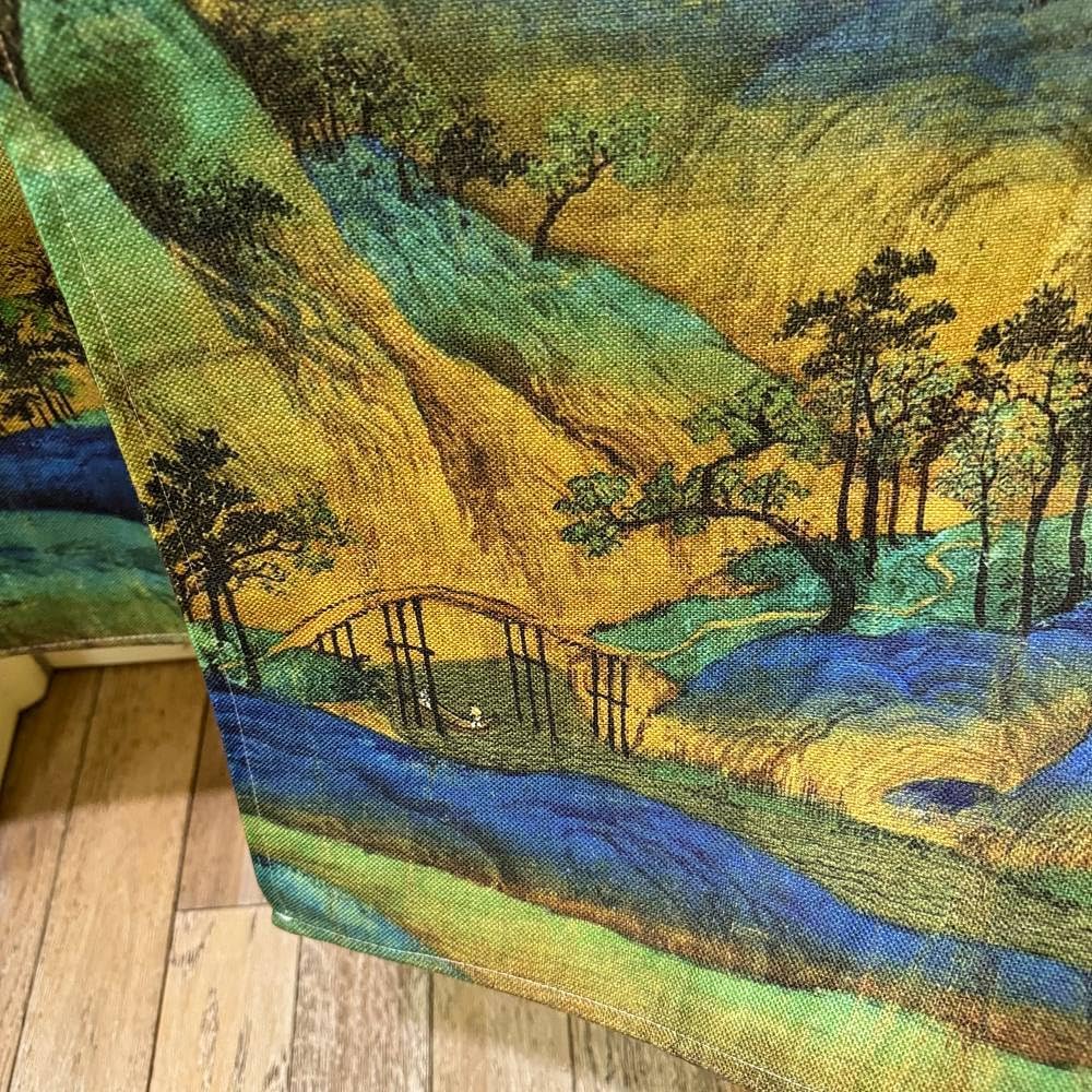 Ofat Home Chinese Blue-Green Landscape Noren Doorway Curtain – Classical Oriental Mountain Scenery Decorative Curtain for Entryway, Hallway & Home, 33.5" x 59"