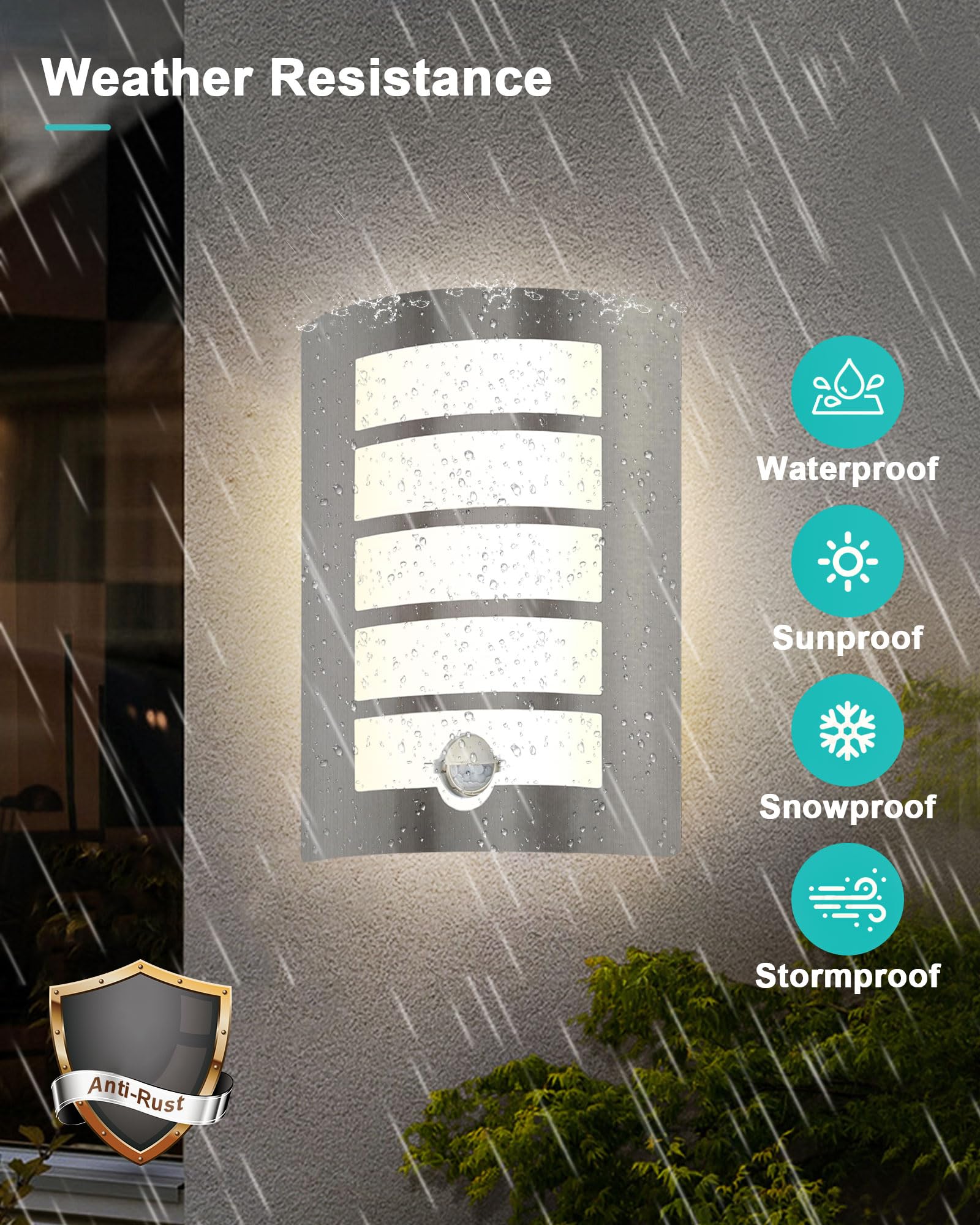 HiBay Outdoor Light with Sensor Mains Powered Stainless Steel Outside Wall Lights IP44 Waterproof Pir Wall Lamp E27 Front Door External Lamps for Porch Patio Yard Without Bulb - Image 4
