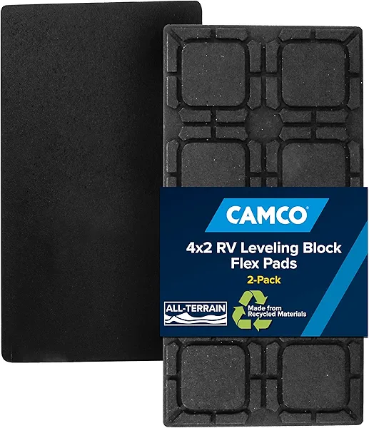 Camco Universal Leveling Block Flex Pads - Prevent Jacks and Stabilizers from Sinking Into Soft Ground - Measure 8.5" x 17" - 2-Pack (44601)