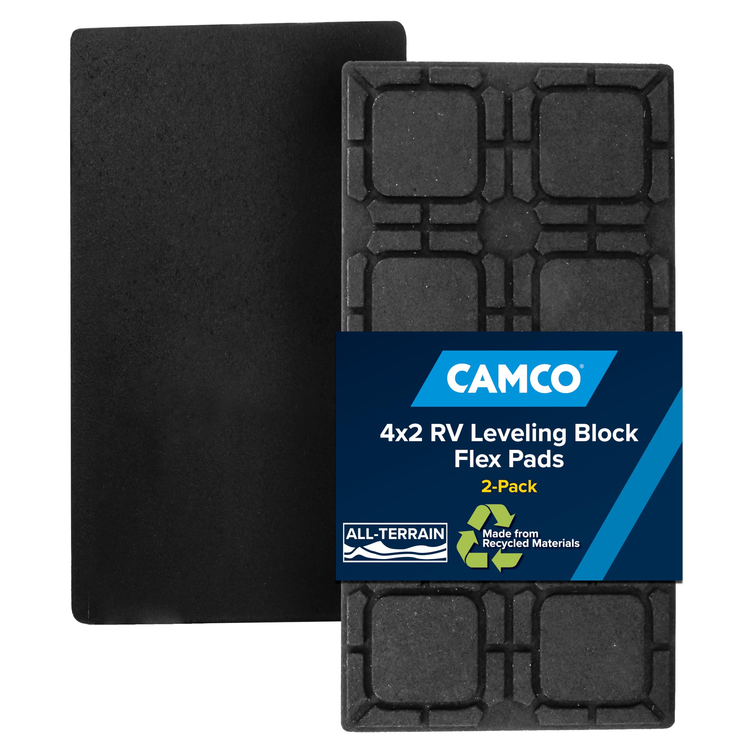 Camco 44601 Cuscinetti Flessibili, Blocchetto di livellamento Universale, impediscono a martinetti e stabilizzatori di affondare nel Terreno Morbido, Misura 21,6 x 43,2 cm, Confezione da 2