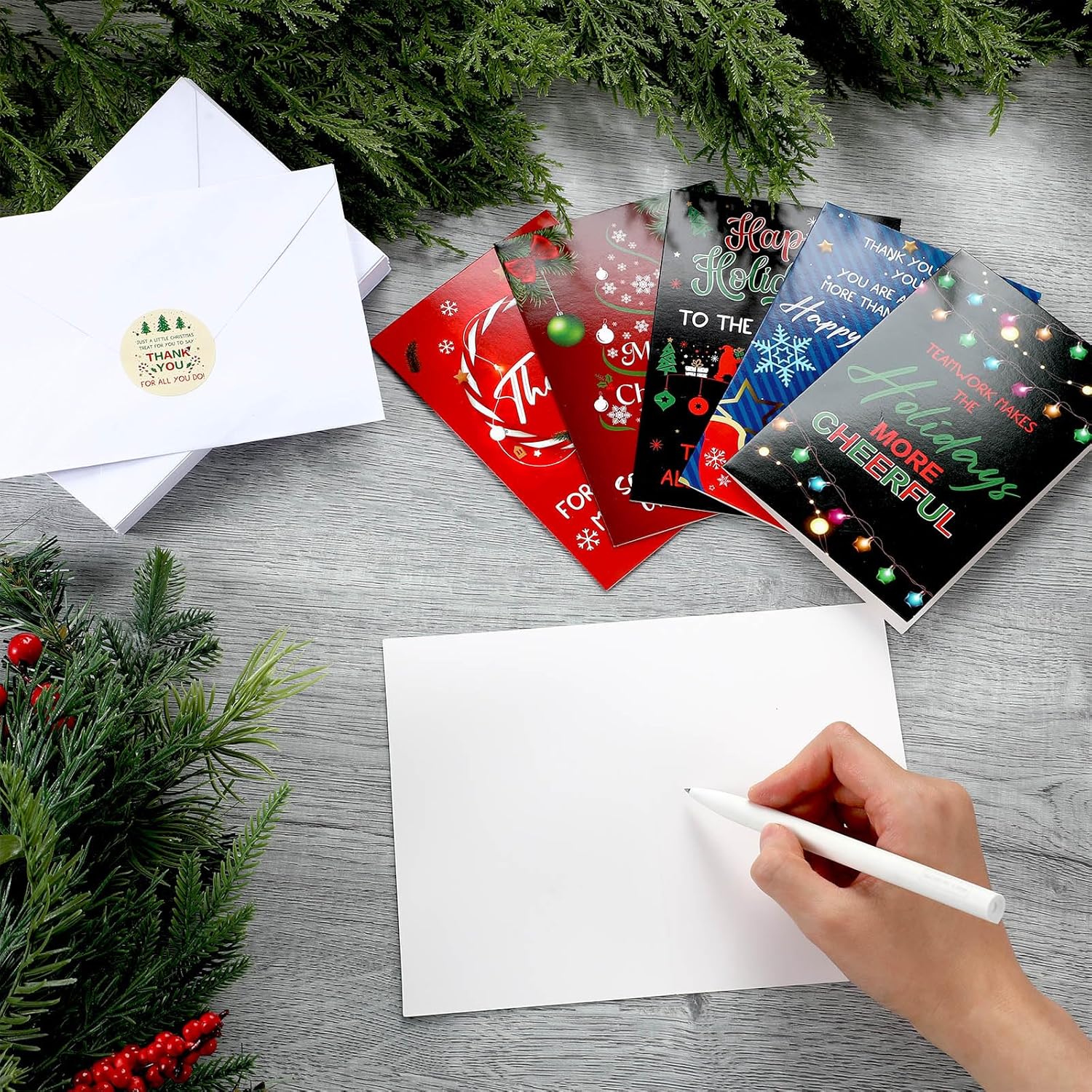 Gueevin 72 Pack Christmas Appreciation Card for Employees Staff Christmas Thank You Greeting Cards Bulk with Envelopes and Stickers 4 x 6 Inch for Company Holiday Cards Business New Year Party Favors