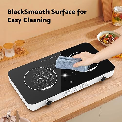 Miniatura 7 de Quemador de doble inducción, estufa de inducción portátil de 1800 W con 8 niveles de temperatura y potencia, bloqueo y temporizador para niños,