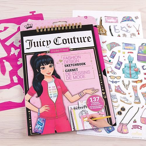 Miniatura 3 de Make It Real Juicy Couture: Cuaderno de bocetos de diseño de moda, incluye 137 calcomanías y plantillas, dibuja bocetos y crea, libro de colorear de