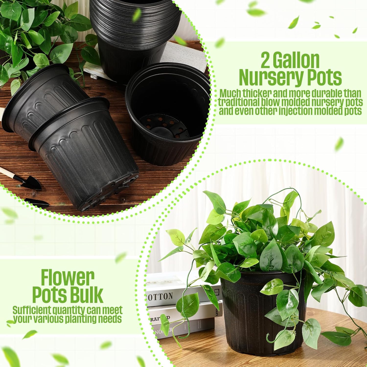 100 Pcs 2 Gallon Plant Nursery Pots Bulk Plastic Planter Flexible Flower Seedlings Pot with Drainage Hole Thickened Seed Starting Container for Flower Succulents Cuttings Transplanting