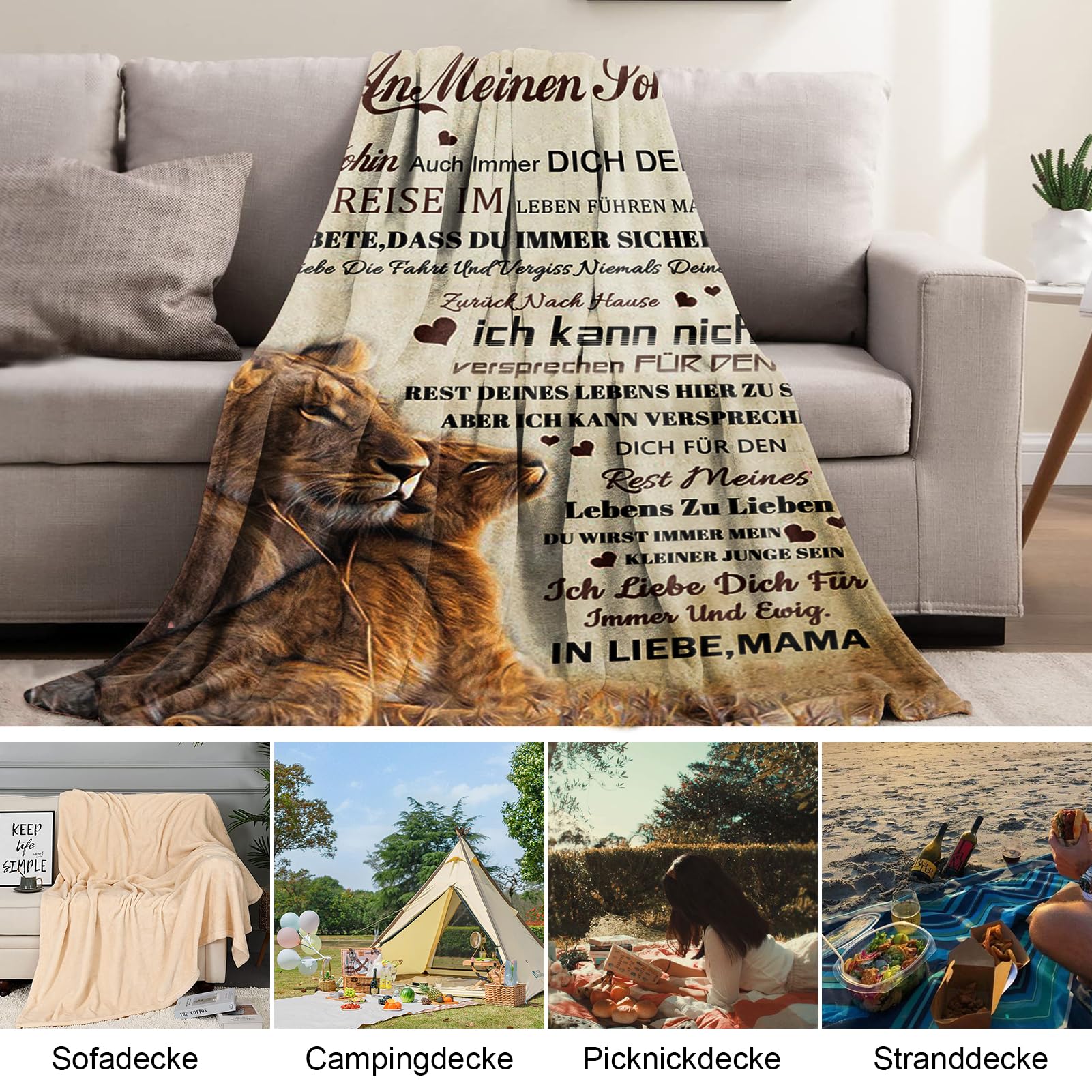Kuscheldecke „An Meinen Sohn“ – Personalisierte Flanelldecke Als Geschenk Von Mama Mit Lieben Botschaften