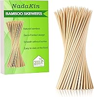 NadaKin 200 Pack 12 Inch Bamboo Skewers for BBQ Grilling, Kebabs, Fruit, Appetizers - Eco-Friendly Wooden Sticks, Safe Cocktail Picks
