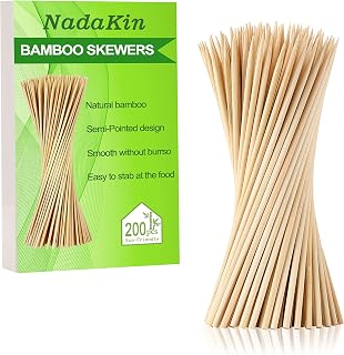 NadaKin 200 Pack 12 Inch Bamboo Skewers for BBQ Grilling, Kebabs, Fruit, Appetizers - Eco-Friendly Wooden Sticks, Safe Cocktail Picks