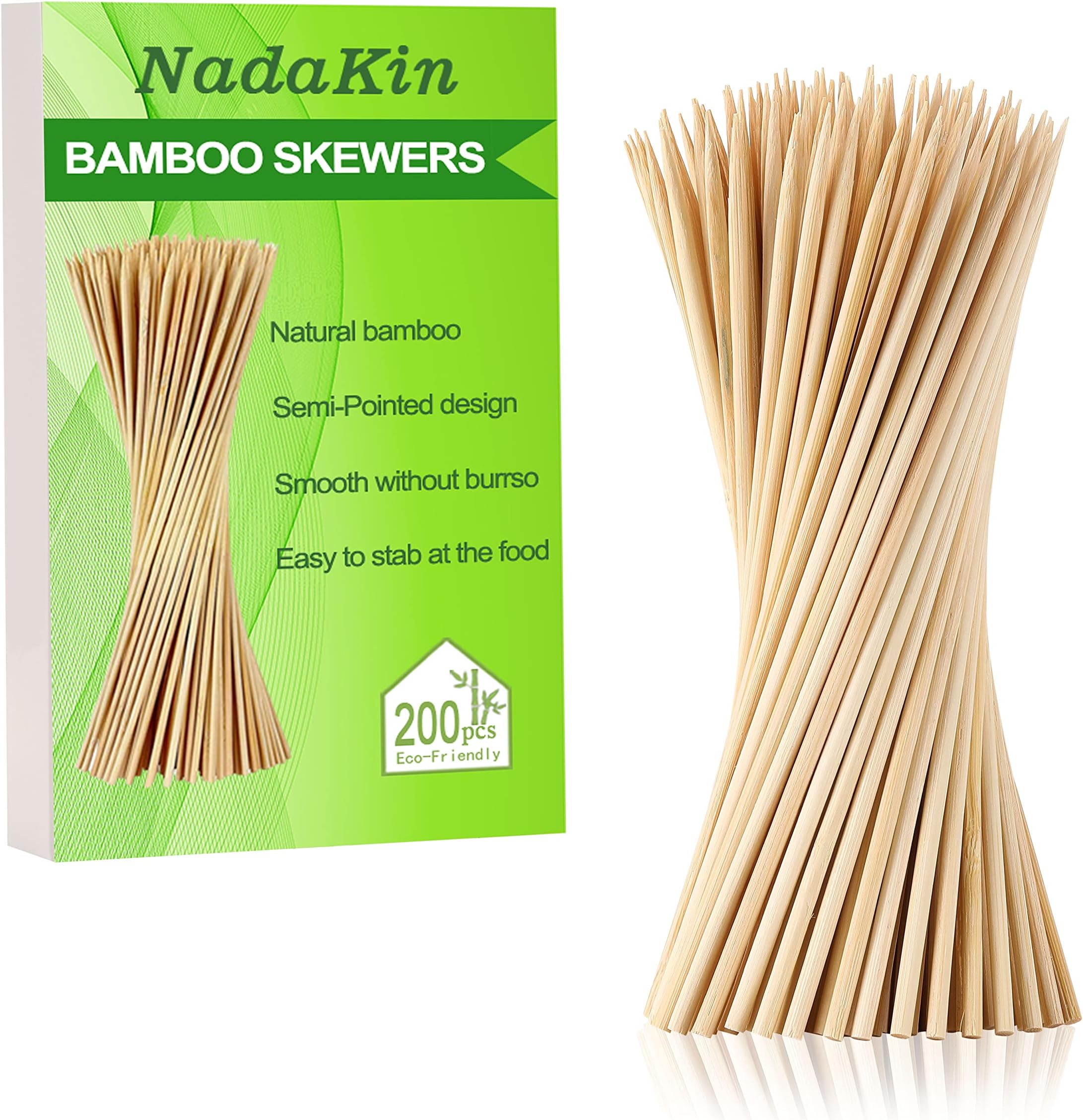 200 PCS Bamboo Skewers, 10 Inch Wooden Skewer for Appetizers, Fruit, Kebabs, Grilling Barbecue, Mini Burger, Sausage, Cocktail Picks for Drinks, Long Toothpicks, Food Sticks Natural, Kitchen Gadget