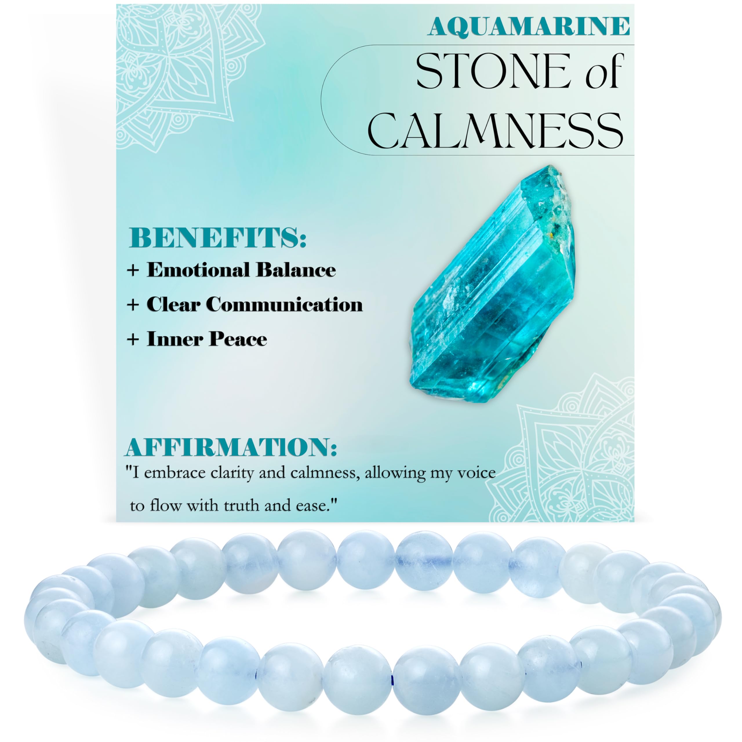 BiveiAquamarine - Calmness - 6mm Beaded Bracelets for Women Handmade Semi Precious Natural Stone Stretch Elastic Jewelry Yoga Protection Gifts