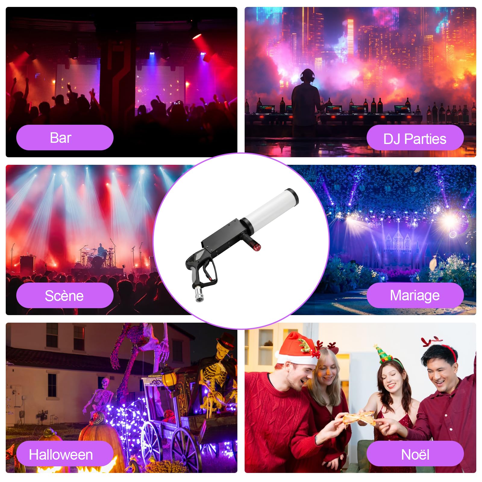 Macchina portatile per fumo, CO2, pistola per fumo con 4 LED RGB e tubo da 3 m, portata 6-8 m, ideale per DJ bar, feste, concerti, matrimoni, Halloween e Natale, attrezzatura per spettacoli ed eventi