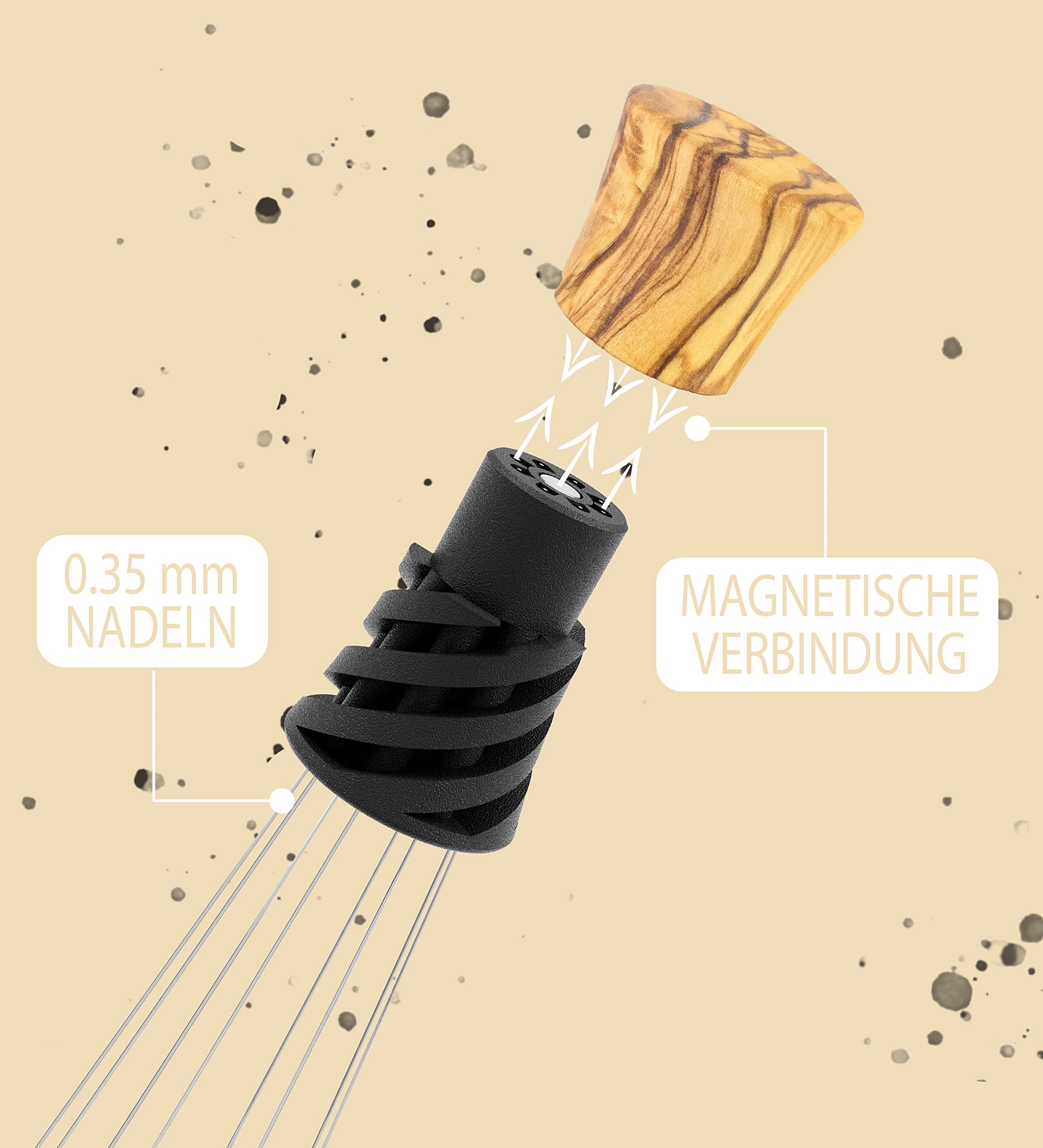 Clara Coffee Strumento WDT con Manico ergonomico in Legno d'ulivo e 8 aghi in Acciaio Inox da 0,35 mm, Perfetto Come distributore o livellatore per Espresso o Accessori portafiltro