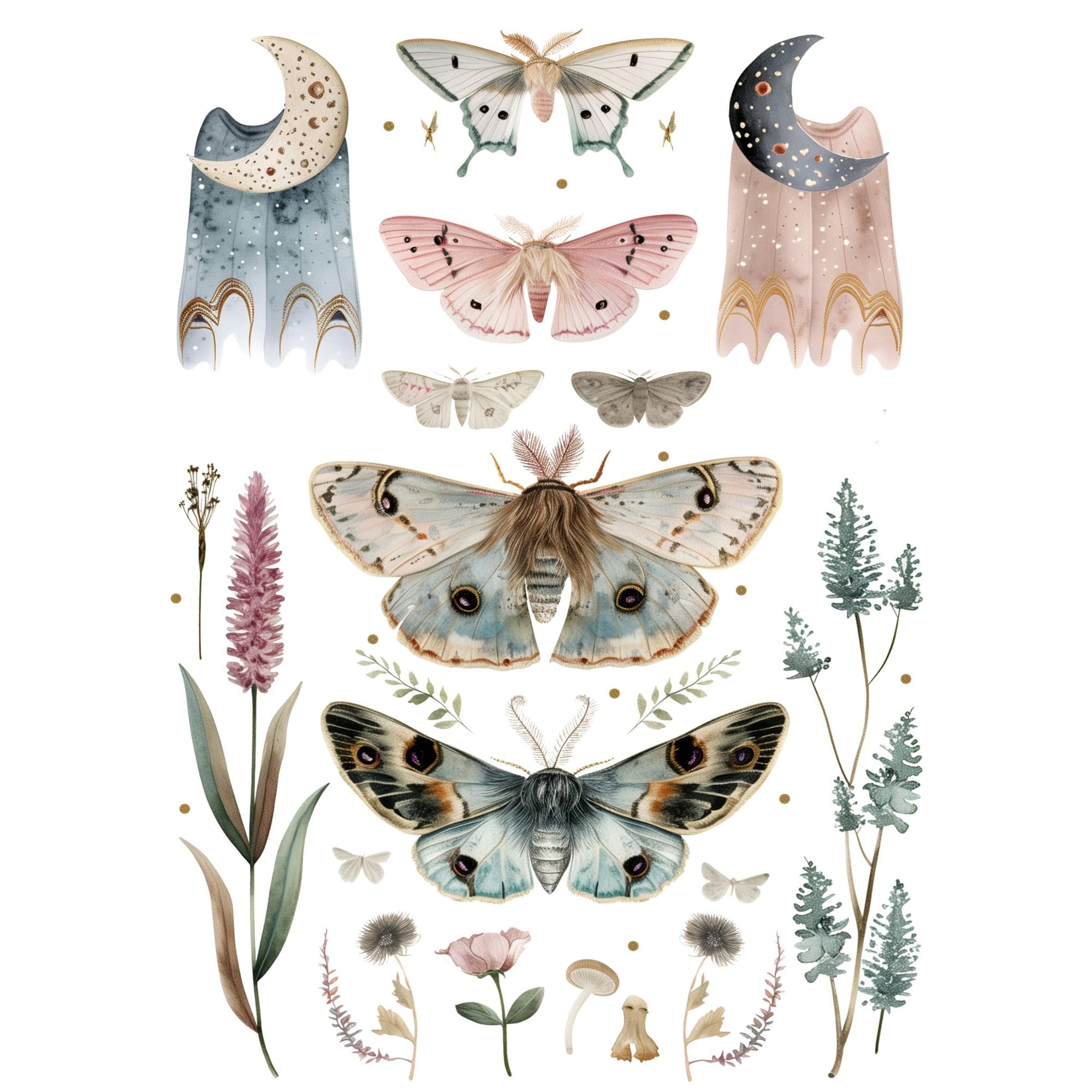 Moths n Moons Rice Paper, 8 x 10.5 inch - Decoupage Scrapbooking Cards Craft