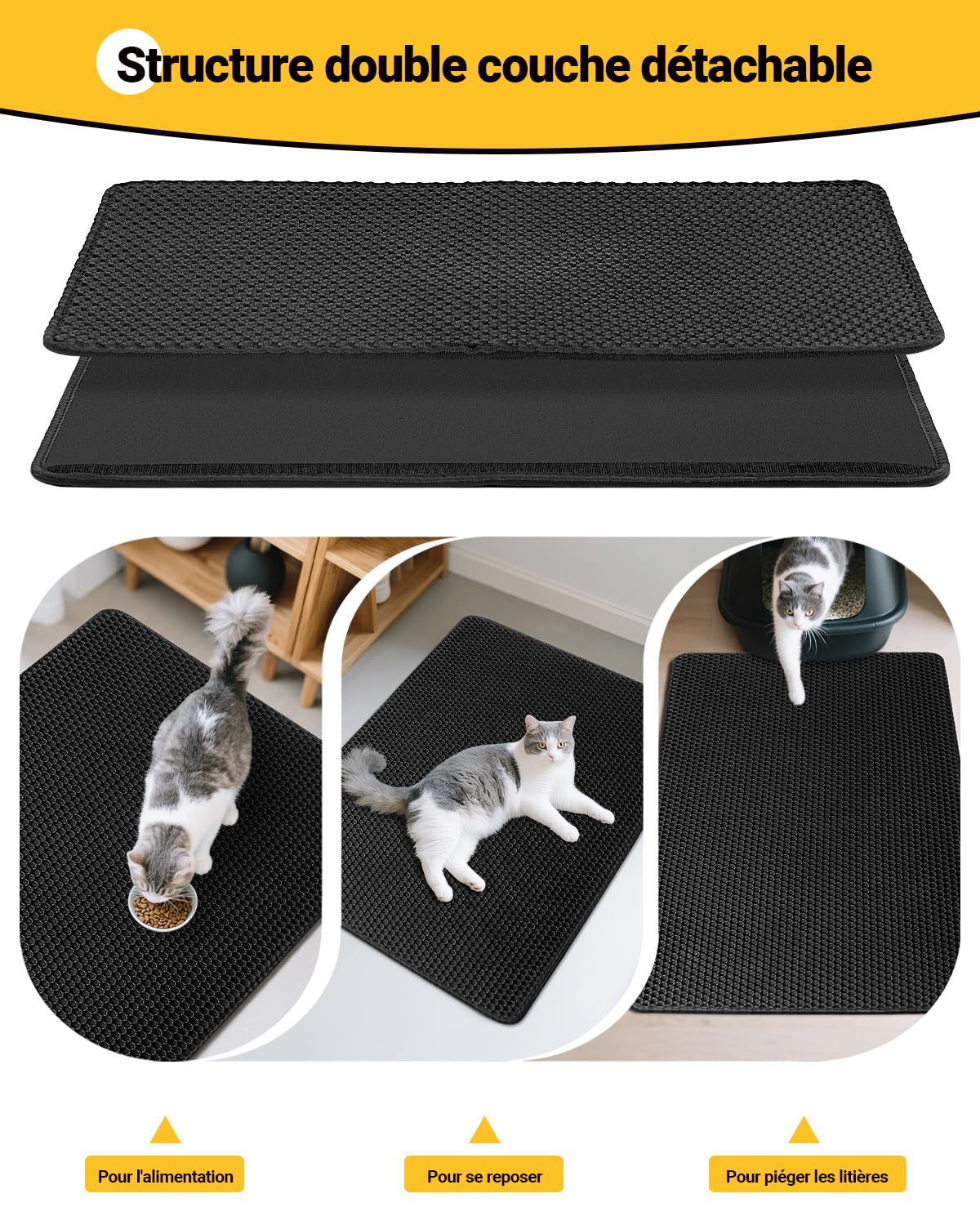 Ycozy Grand Tapis Litière Chat 90 x 60 cm Extra Grand Tapis de Toilette pour Chat Bac à Litiere Conception en Nid D'abeille Double Couche EVA, Antidérapant Imperméable et Résistant à L'urine