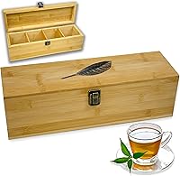 Vista 26 de Caja Organizadora de Té 7.4" x 8.1" x 4.2" Organizador de Madera de Bambú Cofre de Almacenamiento 4 Ranuras Altas Ajustables 100% Hecho a Mano