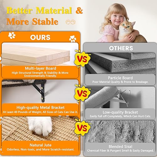 Miniatura 3 de Estantes de pared para gatos 5 en 1, muebles de escalada para gatos de varios niveles, percha y salón para gatos de interior, estantes montados en