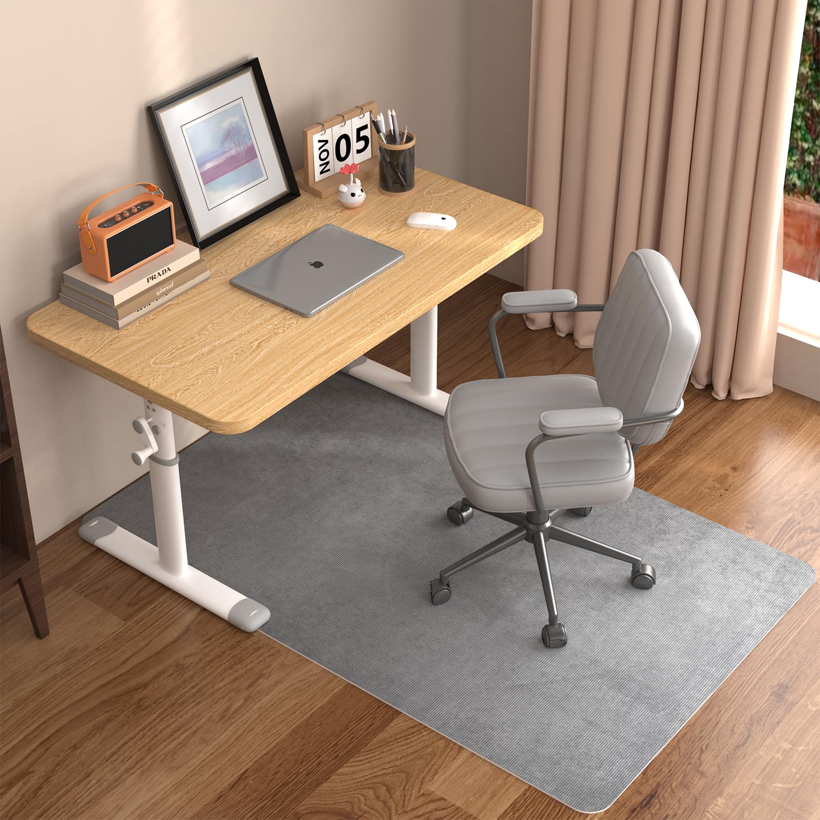 Placoot Desk Chair Mat for Hardwood Floor Corduroy Surface 1/6" Thick 55"x35" Office Chair Mat for Rolling Chairs-100% Large Anti-Slip Backing Under