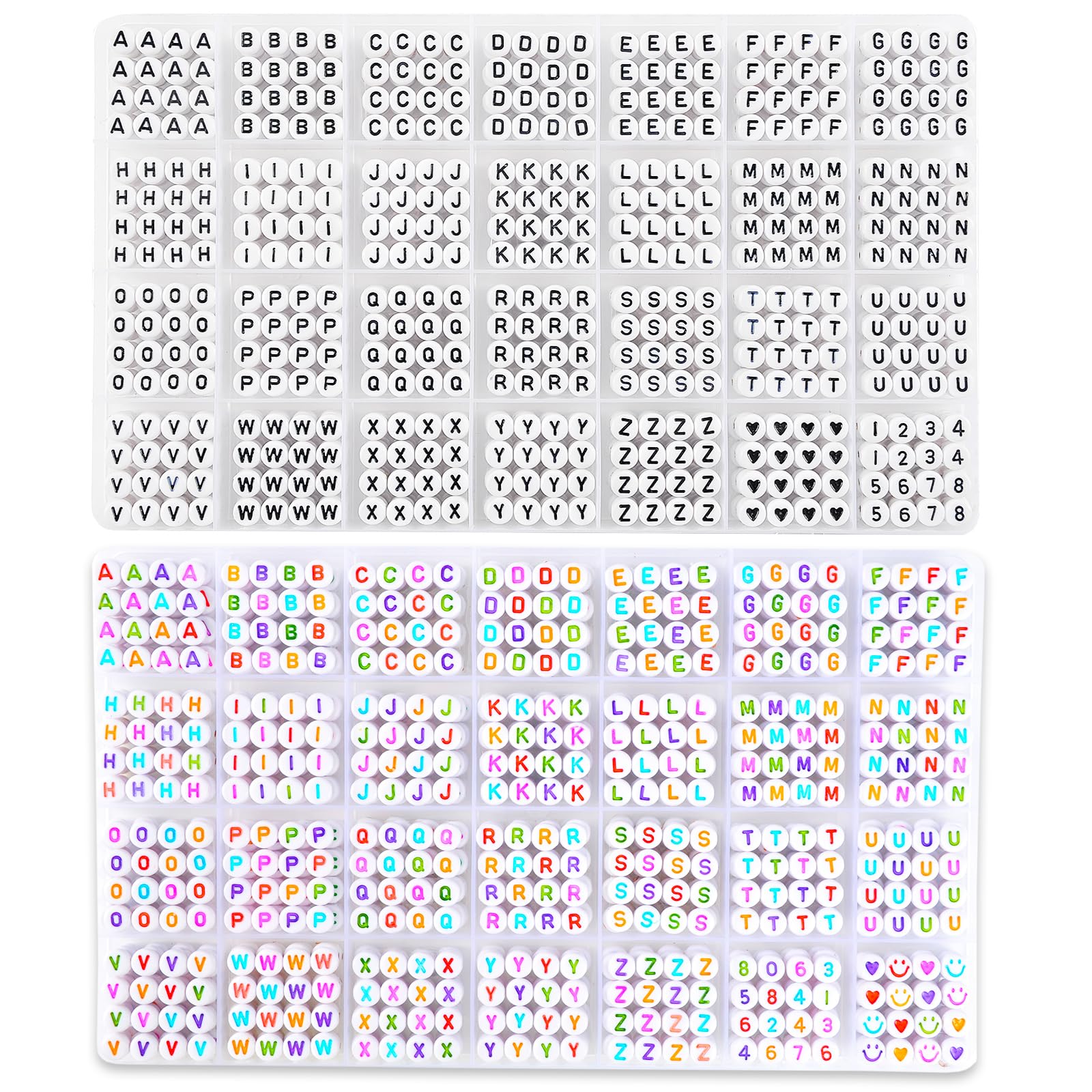 1900+ PCS Letter Beads, 2 Box Set Alphabet Beads for Bracelets, Round Number & Heart, 5m Elastic String Jewelry Making Kit, Ideal Gift for Friendship Bracelets (Black+Color)