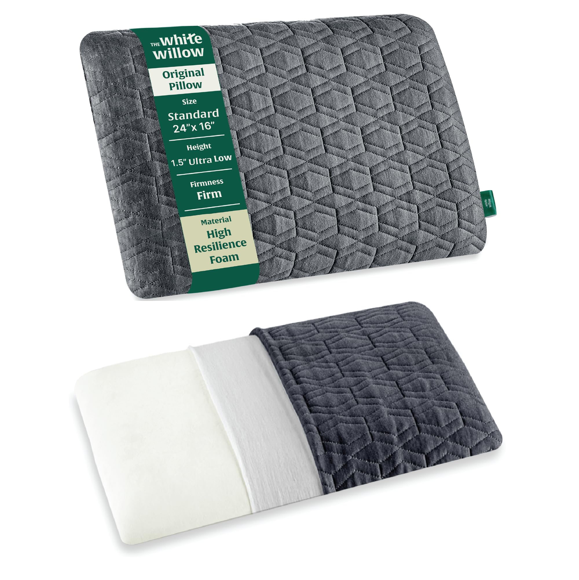 The White Willow Ultra Thin Sleeping Pillow Hard Foam Extra Firm Neck Support for Stomach Sleepers Low Loft