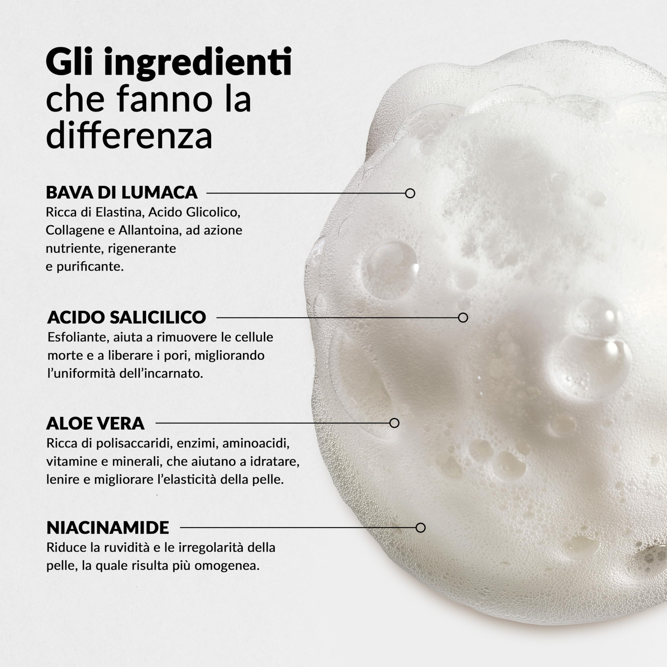 Nuvò – Mousse Detergente Viso alla Bava di Lumaca Bio, 150 ml, Detergente Viso per Pelli Miste con Aloe, Malva e Acido Salicilico, Ideale per Uomo e Donna per Skincare Purificante, Made in Italy