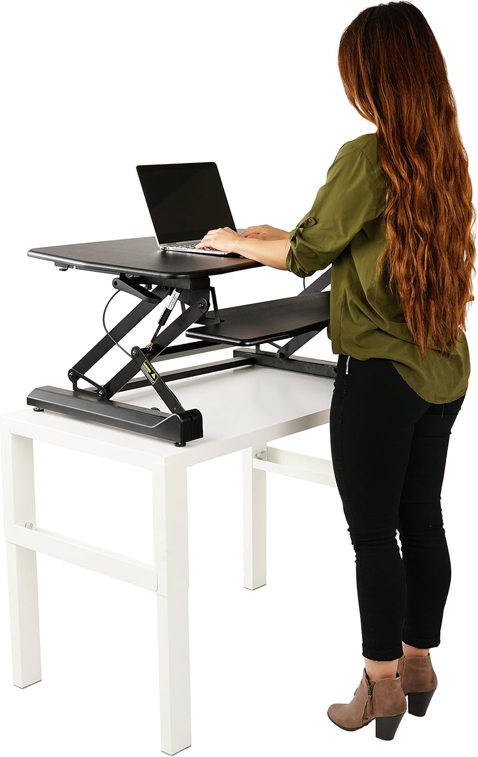 Standing Desk Converter 35 Inches - Height Adjustable Sit Stand Up Desk Riser fits Dual Monitors, Laptop Stand, Desktop Computer Station for Home Office with Pneumatic Spring - Black