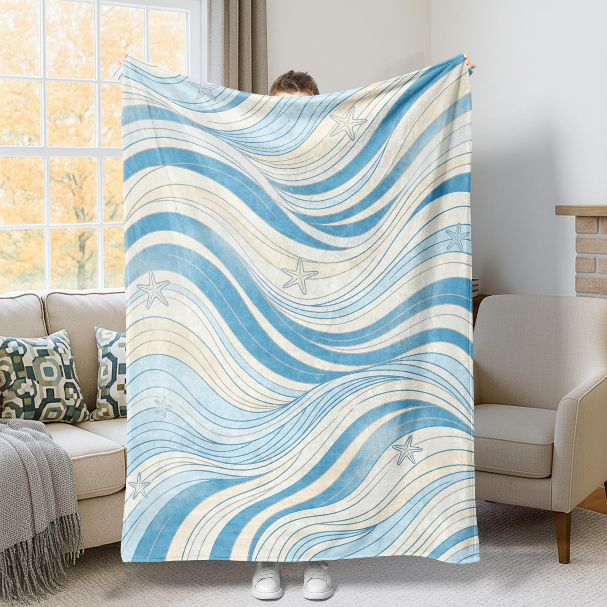 Couverture canapé et lit bleu d'été pour vos soirées cocooning