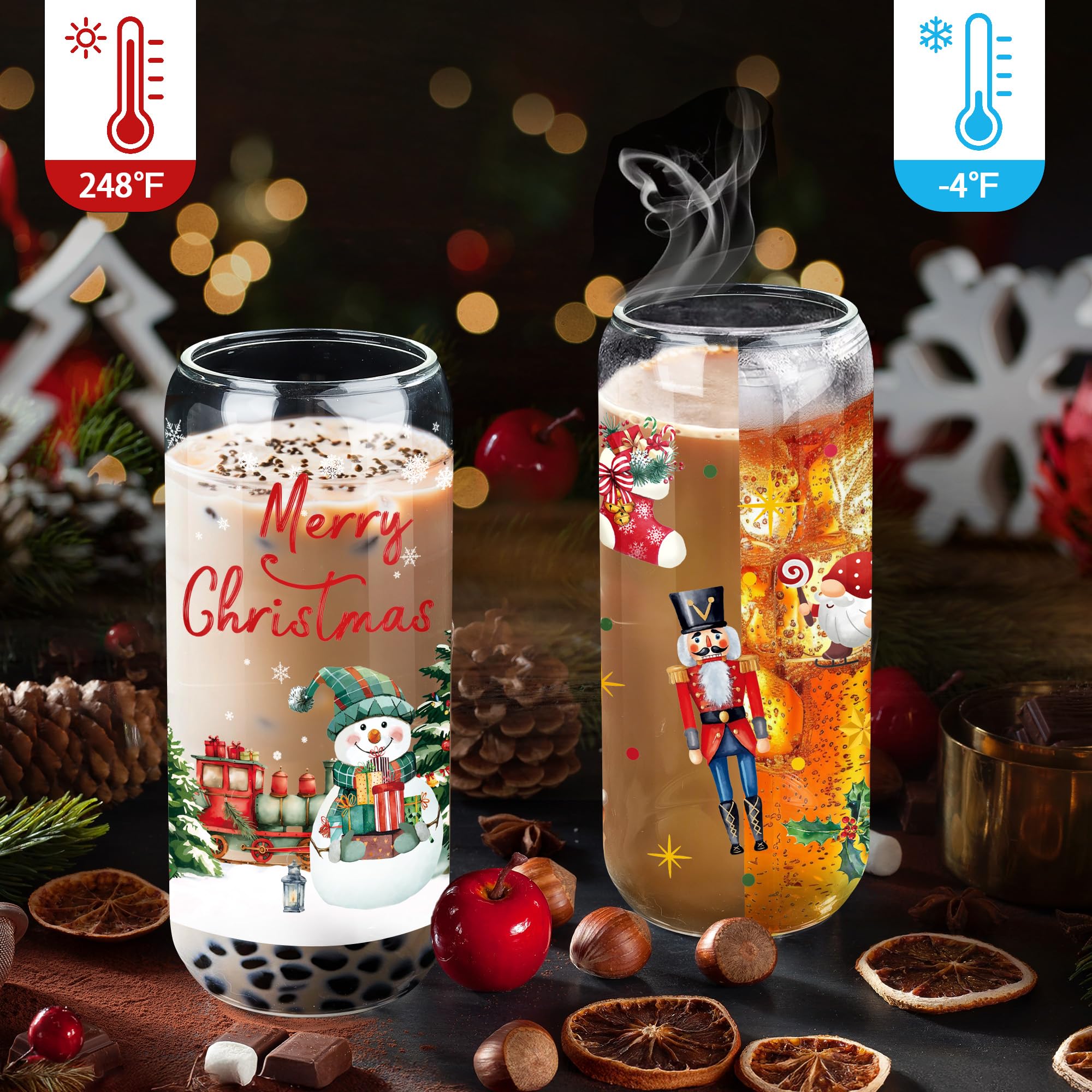 Joeyan 600ml/20oz Canette Verres à Boire En D'arbre Noël Avec Couvercle Et Paille, Tasse à Café Chaud, Tasse à Thé à Bulles Bouteille De Voyage, Cadeaux De Noël