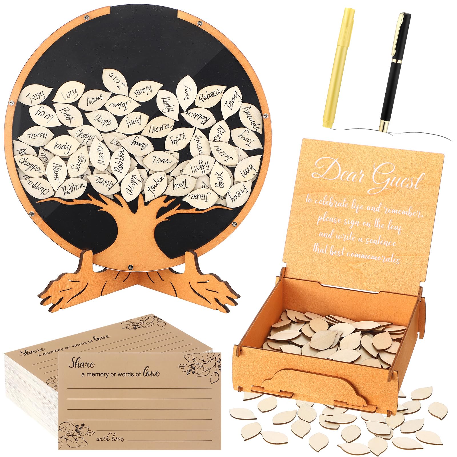 Engrowtic Wooden Funeral Guest Book Set for Memorial Service Celebration of Life Decorations Loving Memory Guestbook Included Share a Memory or Words of Love Cards Pen Table Sign(Tree of Life)