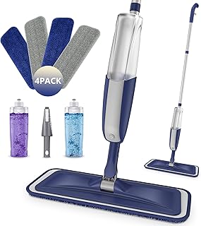 Wet Dust Mops for Floor Cleaning - MEXERRIS Microfiber Spray Mops 4X Reusable Mop Pads 2X Bottles Wood Floor Mop with Spray Dry Mops Flat Mop for Home Commercial Use Hardwood Laminate Tiles Floors