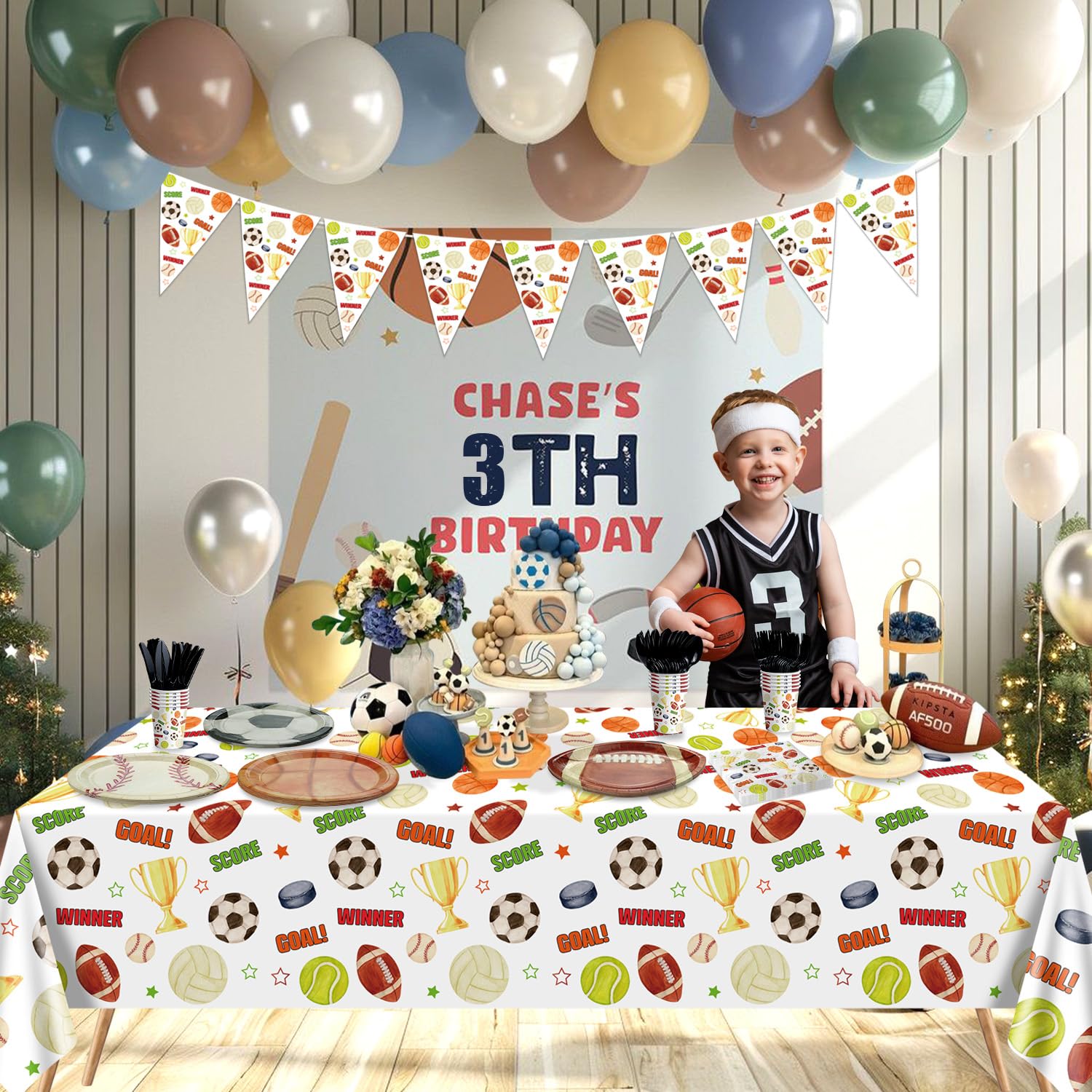 Decorazioni sportive per feste di compleanno – Piatti a tema sportivo, tovaglioli, tazze, striscioni, tovaglie, kit da tavola per basket, calcio, baseball, calcio, serve 20 ospiti per festa di