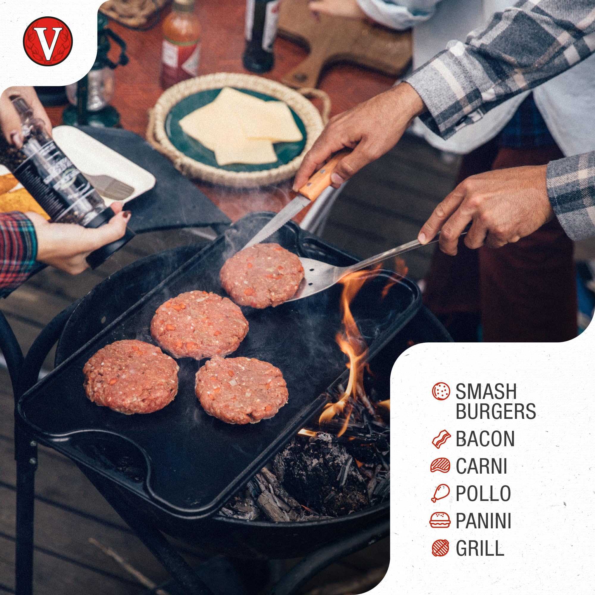 VICTORIA Smash Burger Press, Pressa per Hamburger in Ghisa Stagionata 16,5 cm per Carne da Barbecue, Manico Resistente al Calore, Senza PTFE