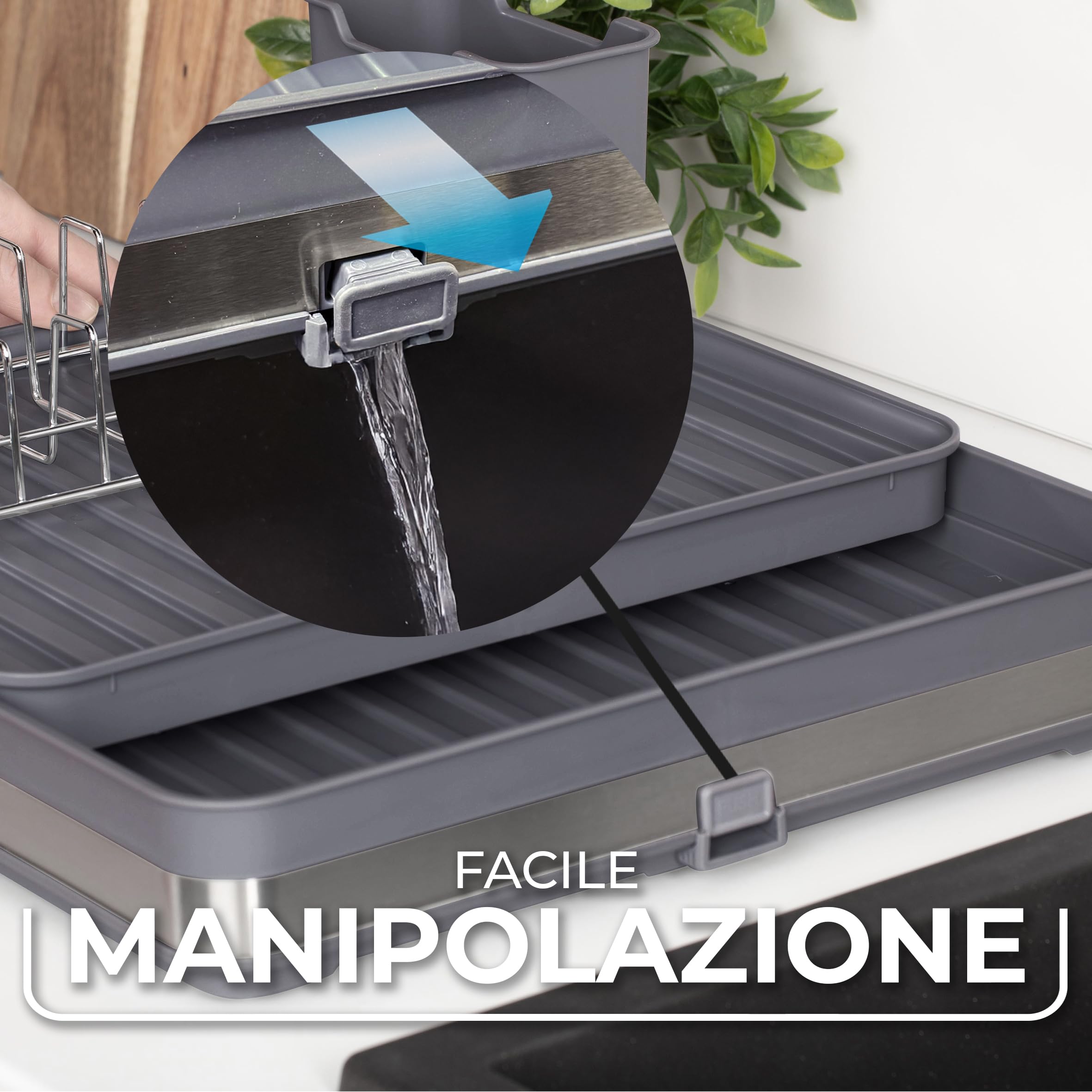 Vileda Stoviglie Scolapiatti - Scolapiatti da lavello estensibile, antiruggine e durevole - Scolapiatti da Appoggio indipendente - Design Salvaspazio, perfetto per Piatti, Bicchieri e altre Posate