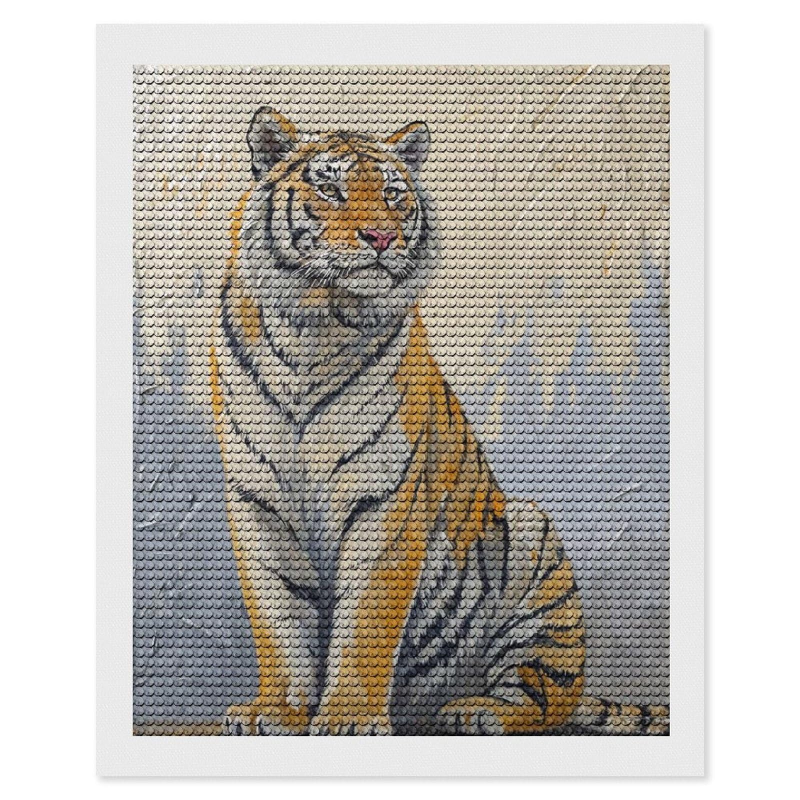 Junmoney Tiger Painting Diamond Painting Set 16"x20", Stress Relief Craft, Easy to Enjoy, Vintage Style Decor, Festive Craft Gift